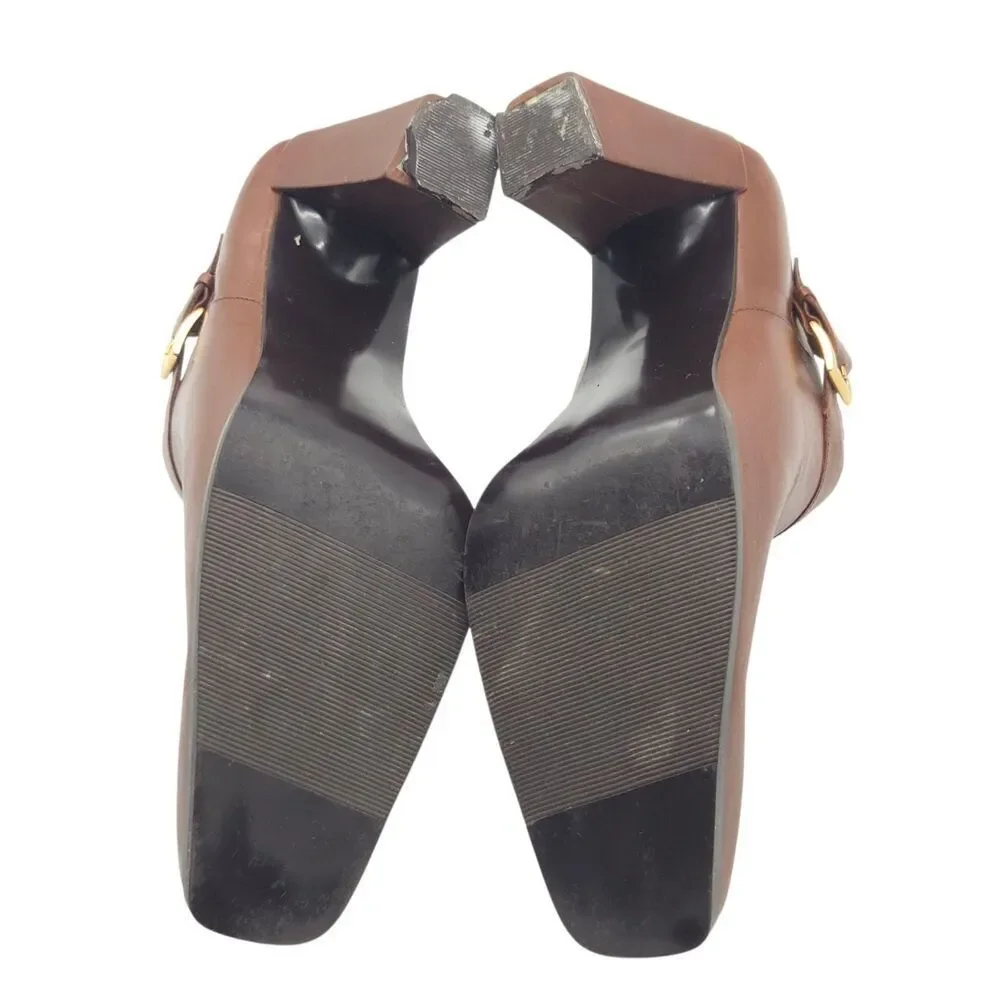 Parade Camel Leather Block Heel Shoes 10 Square Toe Made In Brazil Need Heel Tip